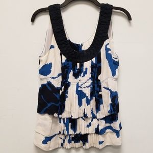 Tory Burch Printed Silk Ruffled Tank Top Size 4